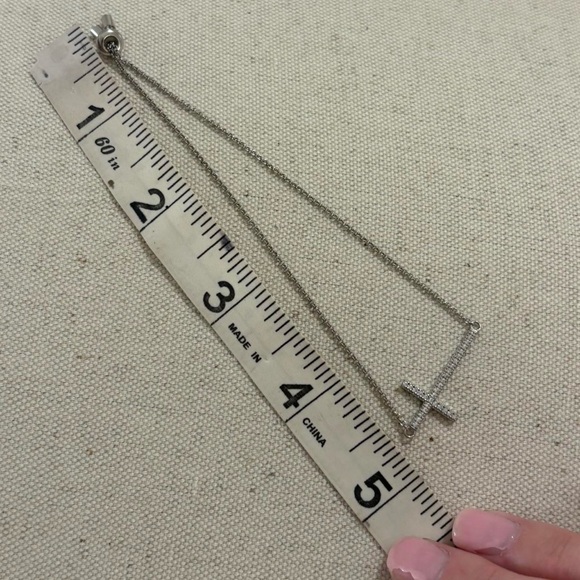 925 Sterling Silver Bedazzled CZ Cross Faux Diamond Adjustable Chain Bracelet - Picture 8 of 8